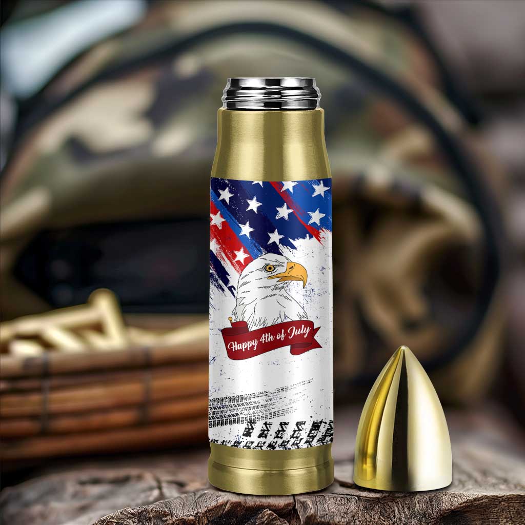 Happy 4th Of July Bullet Tumbler USA American Flag Bald Eagle Patriotic Red White Blue