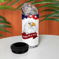 Happy 4th Of July 4 in 1 Can Cooler Tumbler USA American Flag Bald Eagle Patriotic Red White Blue