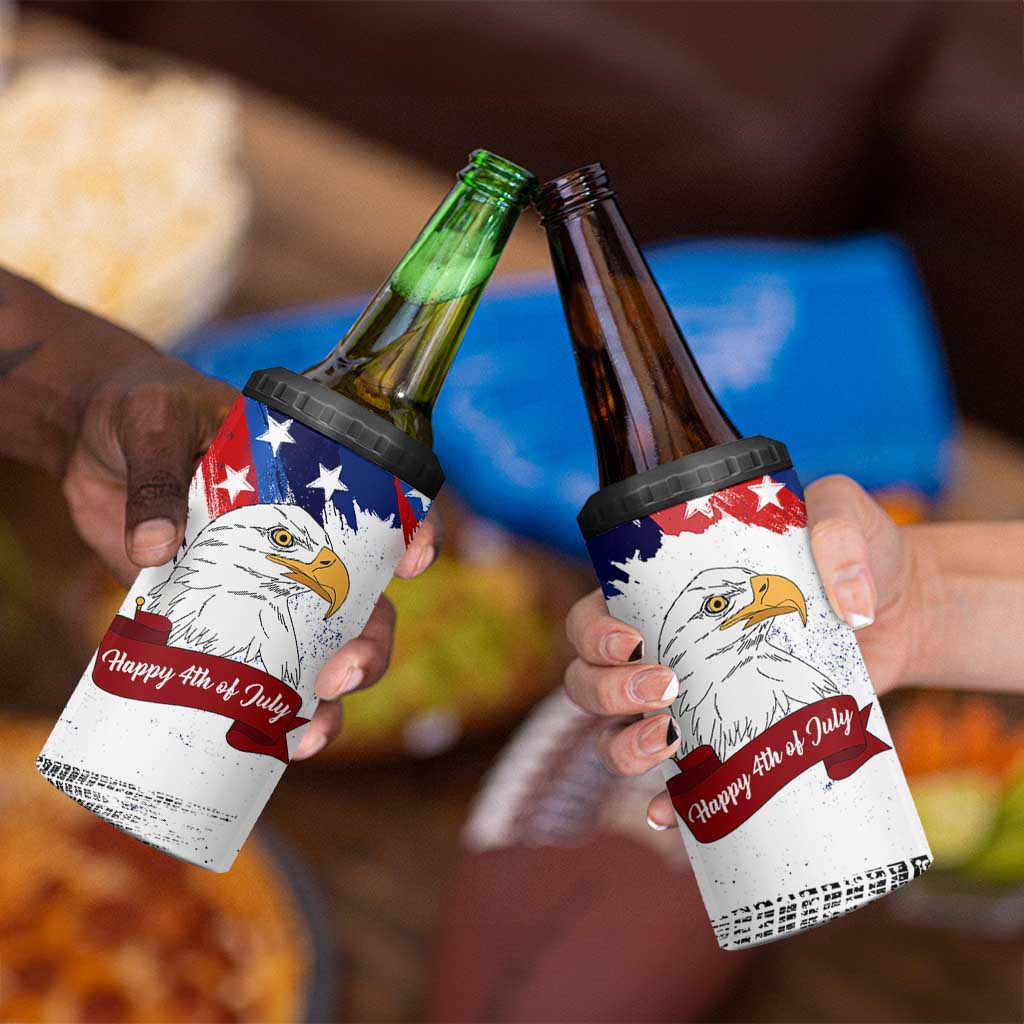 Happy 4th Of July 4 in 1 Can Cooler Tumbler USA American Flag Bald Eagle Patriotic Red White Blue