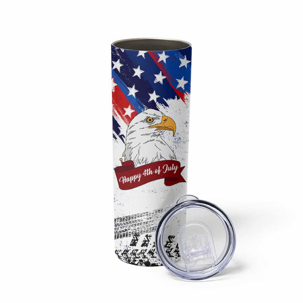 Happy 4th Of July Skinny Tumbler USA American Flag Bald Eagle Patriotic Red White Blue