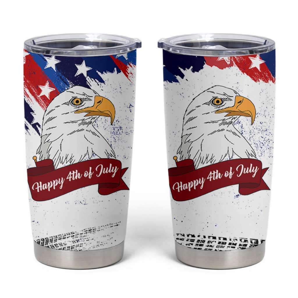 Happy 4th Of July Tumbler Cup USA American Flag Bald Eagle Patriotic Red White Blue