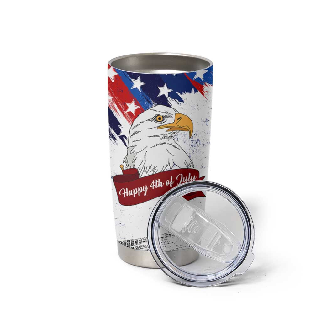 Happy 4th Of July Tumbler Cup USA American Flag Bald Eagle Patriotic Red White Blue