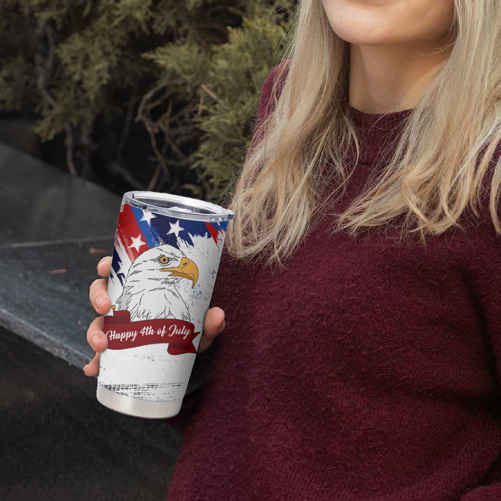 Happy 4th Of July Tumbler Cup USA American Flag Bald Eagle Patriotic Red White Blue