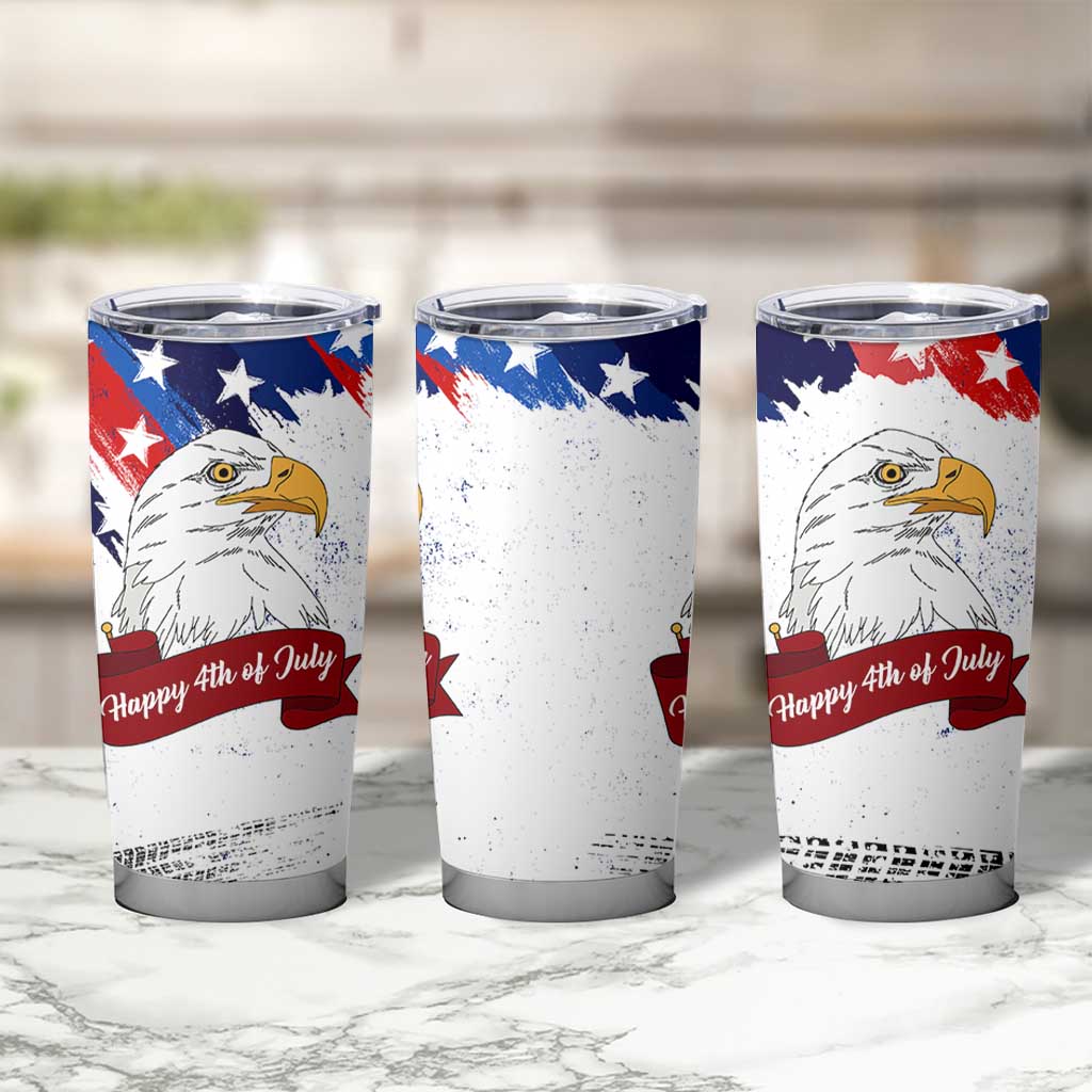 Happy 4th Of July Tumbler Cup USA American Flag Bald Eagle Patriotic Red White Blue