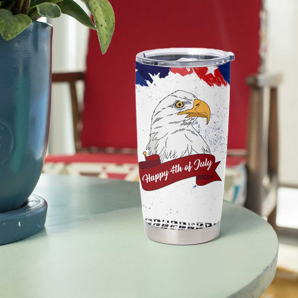 Happy 4th Of July Tumbler Cup USA American Flag Bald Eagle Patriotic Red White Blue