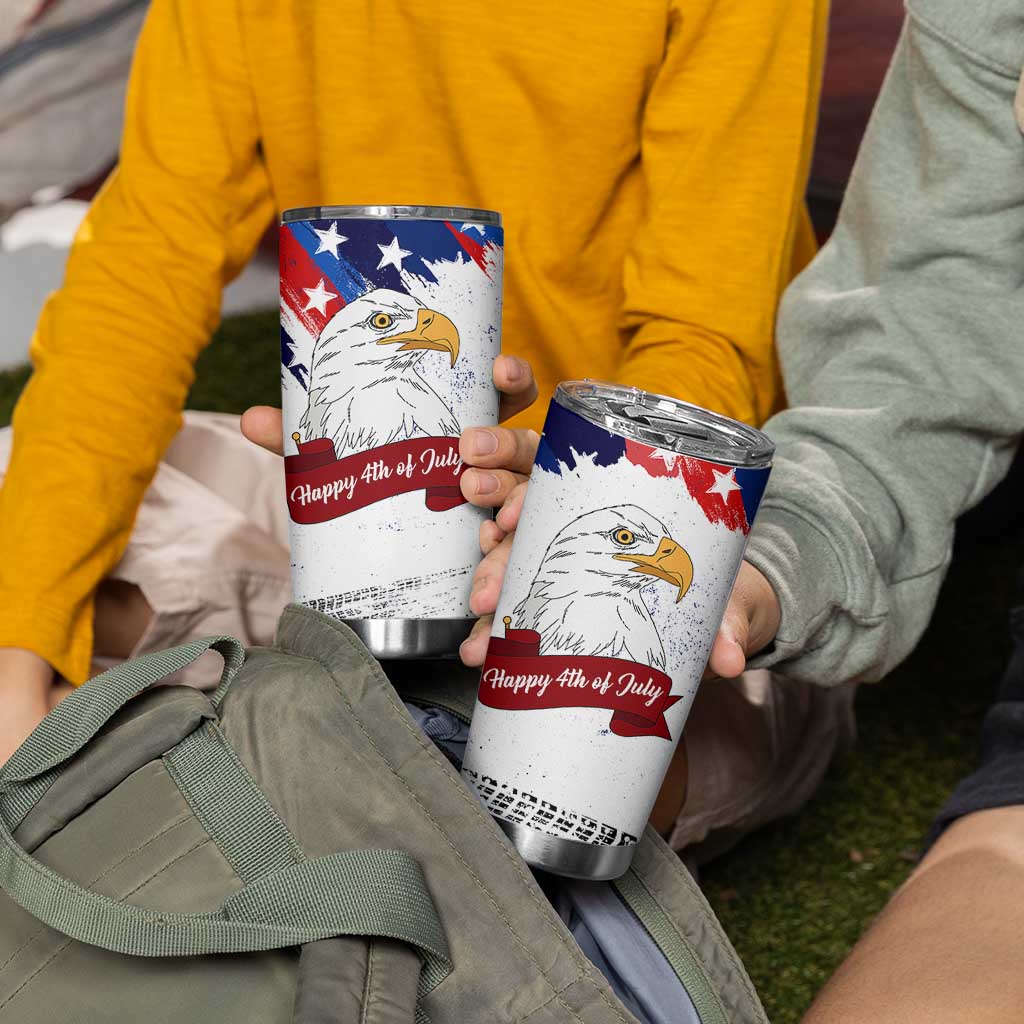 Happy 4th Of July Tumbler Cup USA American Flag Bald Eagle Patriotic Red White Blue
