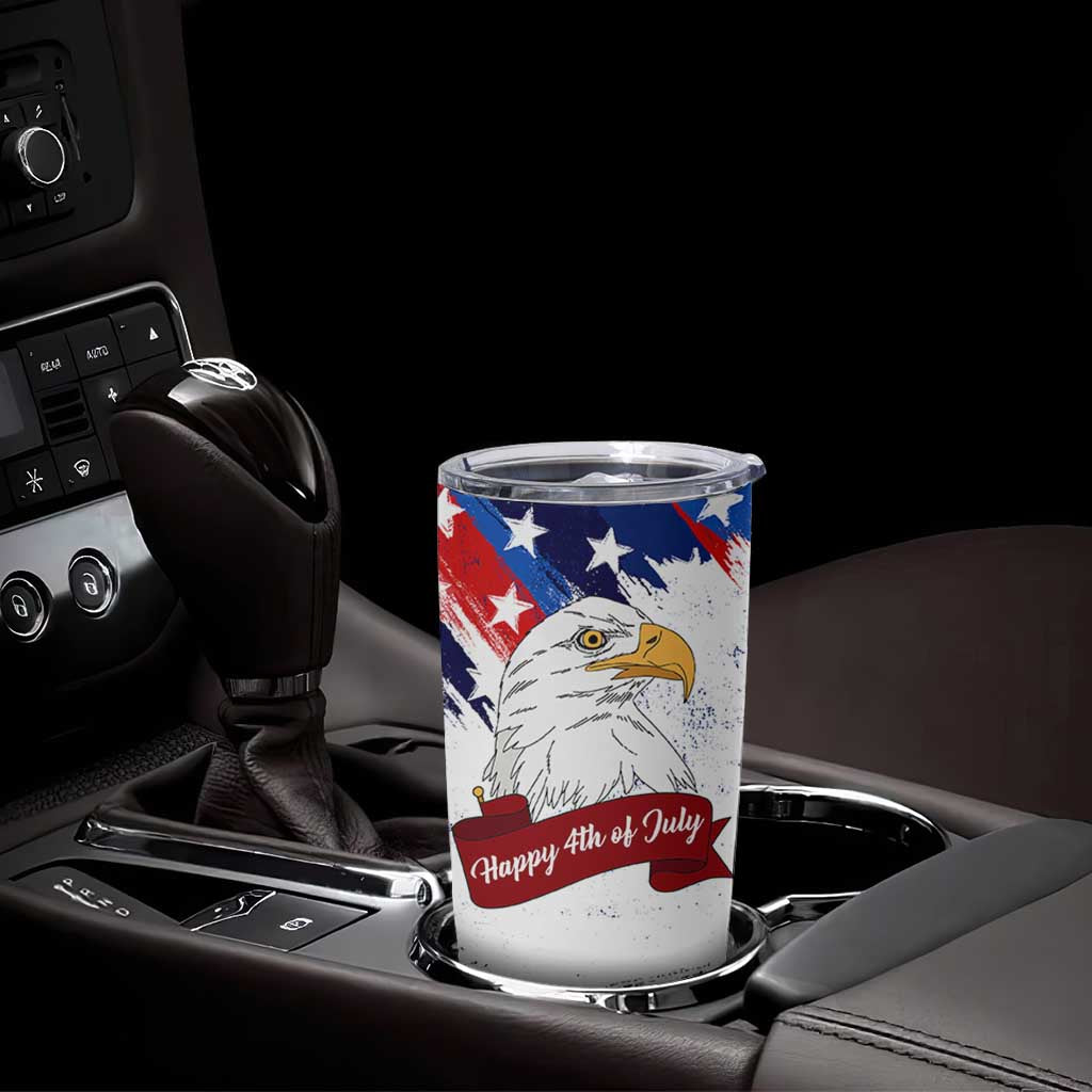 Happy 4th Of July Tumbler Cup USA American Flag Bald Eagle Patriotic Red White Blue