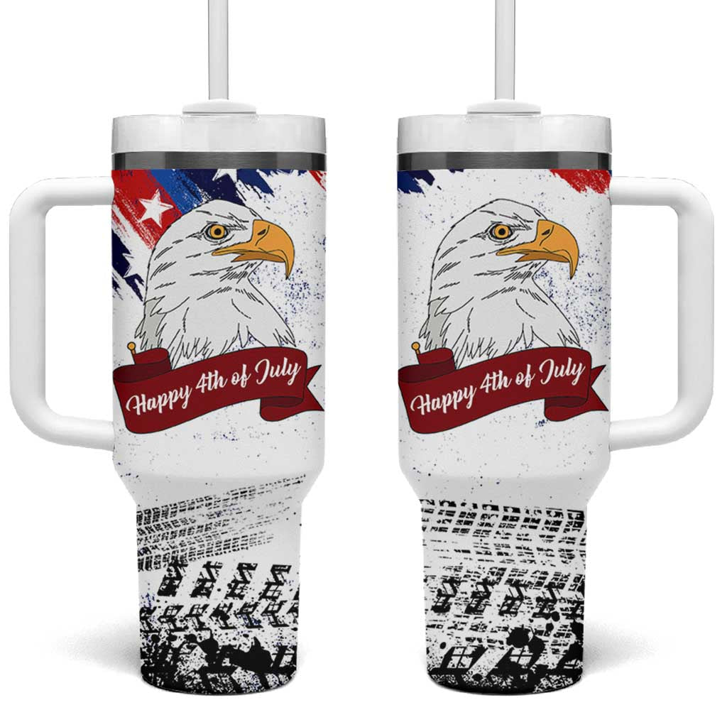Happy 4th Of July Tumbler With Handle USA American Flag Bald Eagle Patriotic Red White Blue