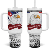Happy 4th Of July Tumbler With Handle USA American Flag Bald Eagle Patriotic Red White Blue