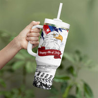 Happy 4th Of July Tumbler With Handle USA American Flag Bald Eagle Patriotic Red White Blue