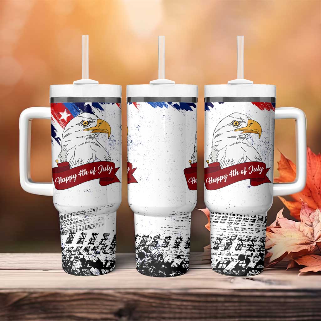 Happy 4th Of July Tumbler With Handle USA American Flag Bald Eagle Patriotic Red White Blue