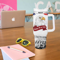 Happy 4th Of July Tumbler With Handle USA American Flag Bald Eagle Patriotic Red White Blue