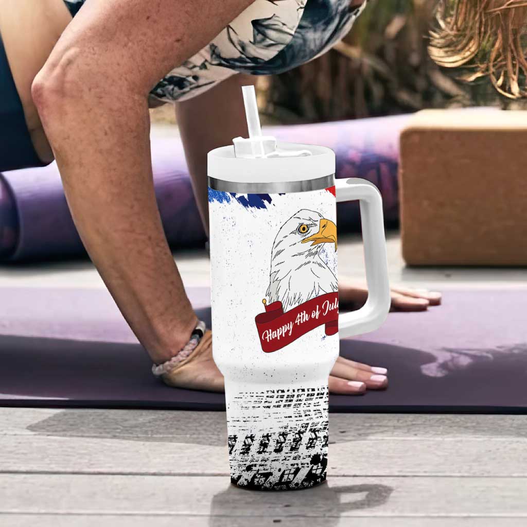 Happy 4th Of July Tumbler With Handle USA American Flag Bald Eagle Patriotic Red White Blue