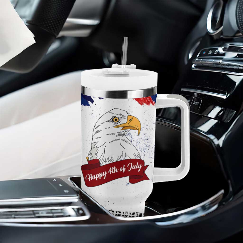 Happy 4th Of July Tumbler With Handle USA American Flag Bald Eagle Patriotic Red White Blue