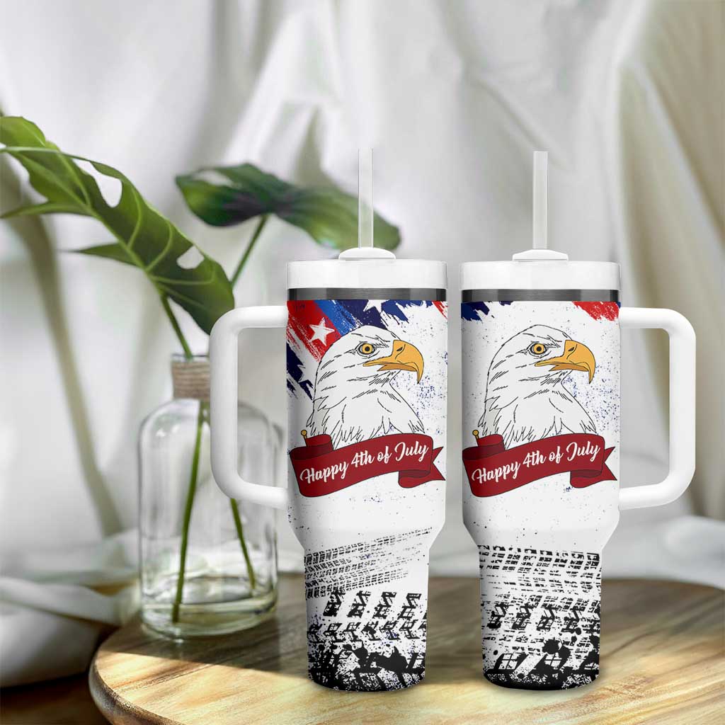 Happy 4th Of July Tumbler With Handle USA American Flag Bald Eagle Patriotic Red White Blue