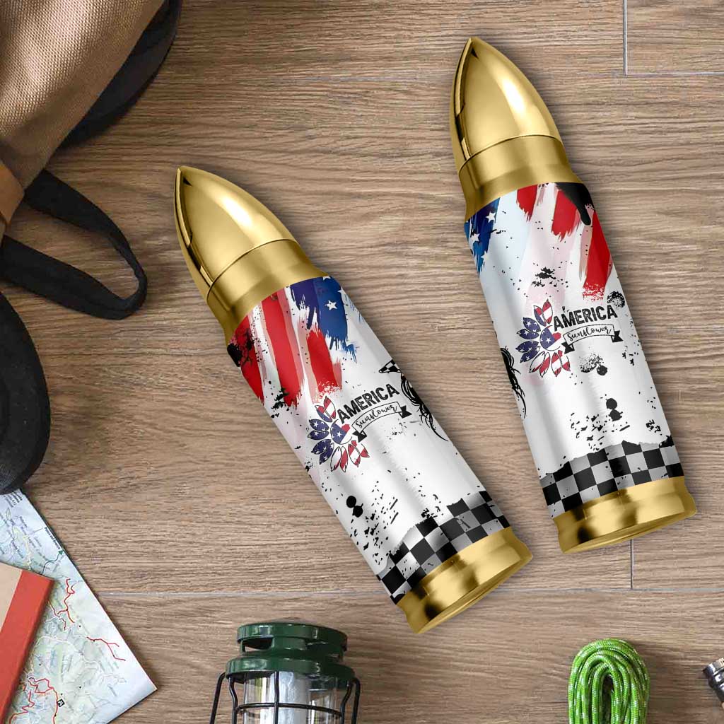 Happy 4th Of July Bullet Tumbler America Sunflower Flag American Patriotic Flower