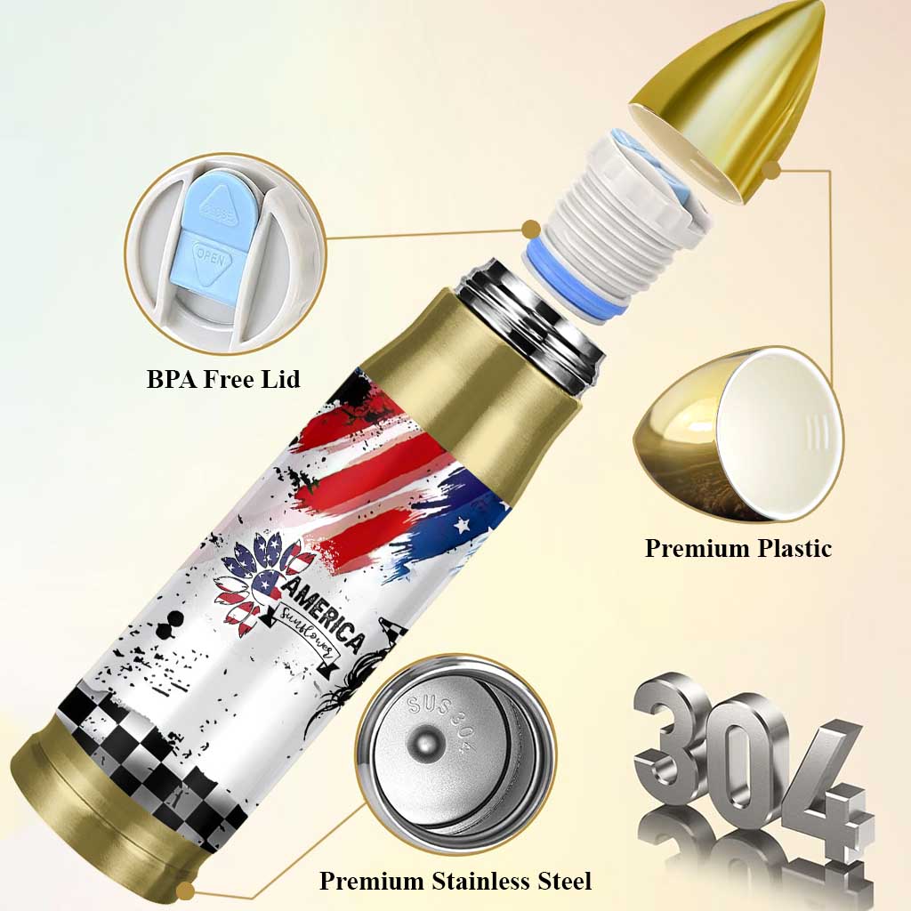 Happy 4th Of July Bullet Tumbler America Sunflower Flag American Patriotic Flower