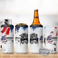 Happy 4th Of July 4 in 1 Can Cooler Tumbler America Sunflower Flag American Patriotic Flower