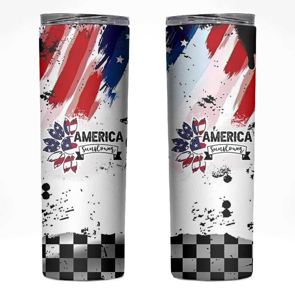 Happy 4th Of July Skinny Tumbler America Sunflower Flag American Patriotic Flower