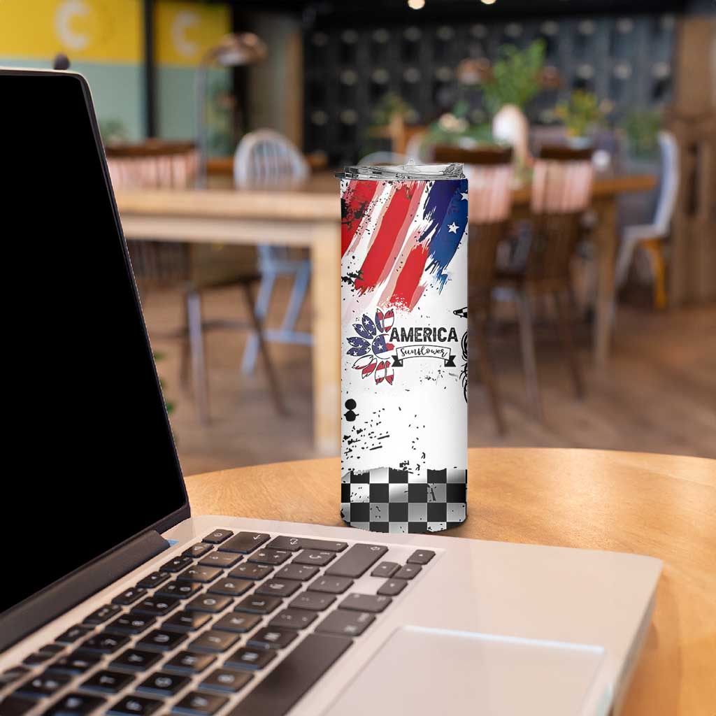 Happy 4th Of July Skinny Tumbler America Sunflower Flag American Patriotic Flower