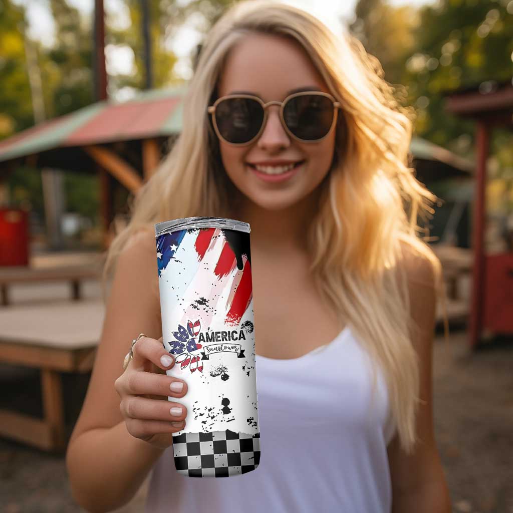 Happy 4th Of July Skinny Tumbler America Sunflower Flag American Patriotic Flower