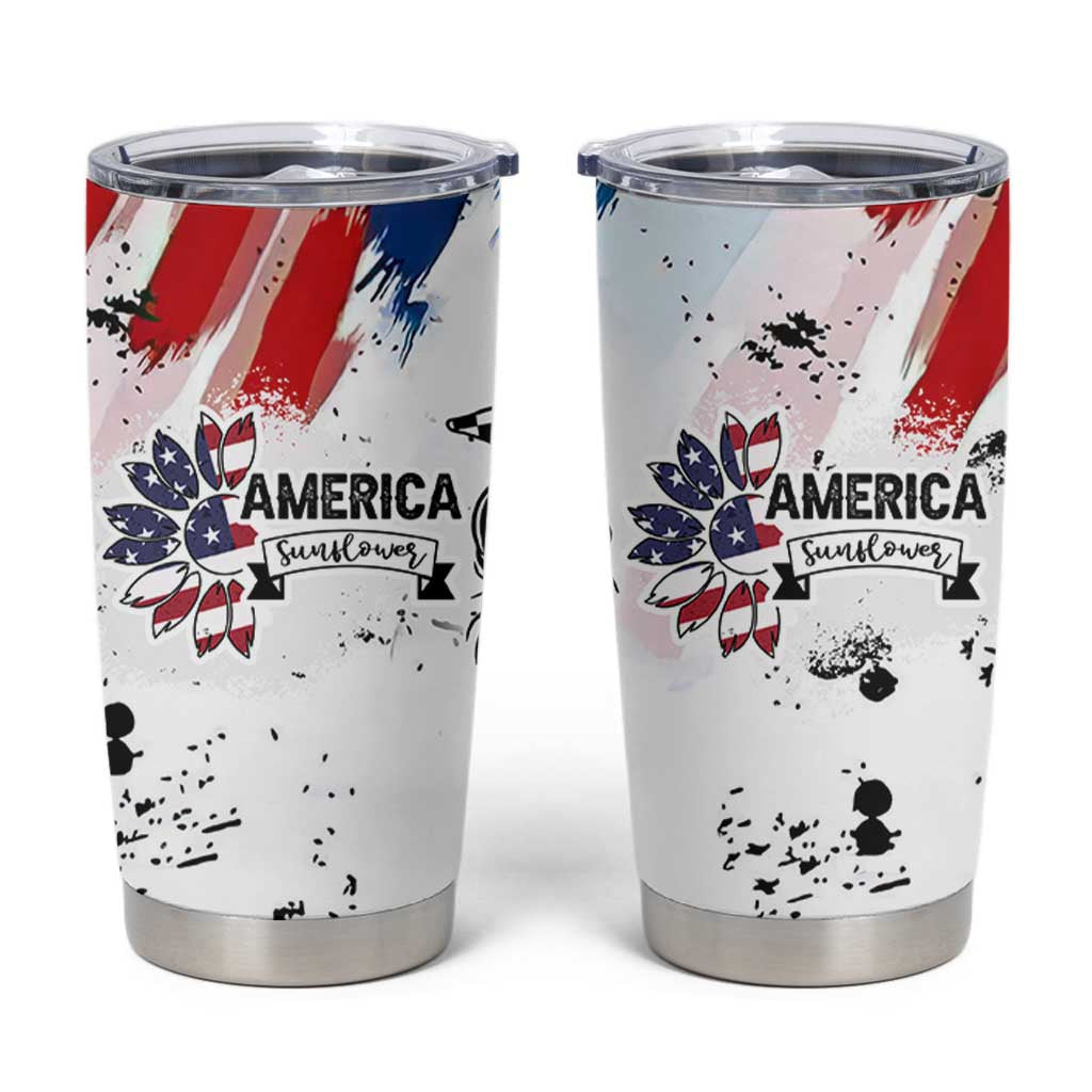 Happy 4th Of July Tumbler Cup America Sunflower Flag American Patriotic Flower