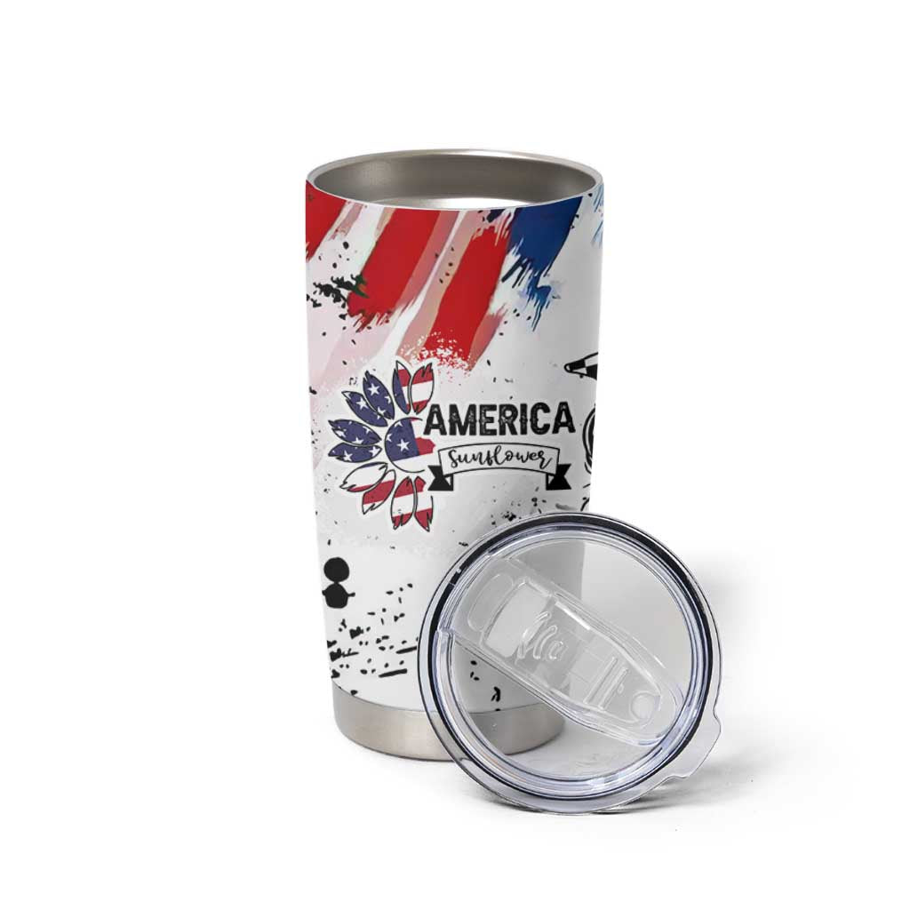 Happy 4th Of July Tumbler Cup America Sunflower Flag American Patriotic Flower