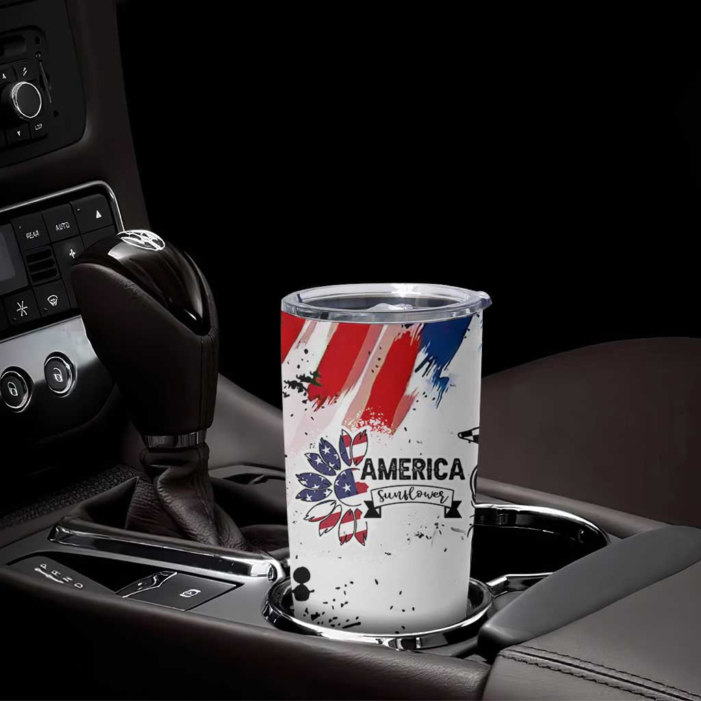 Happy 4th Of July Tumbler Cup America Sunflower Flag American Patriotic Flower