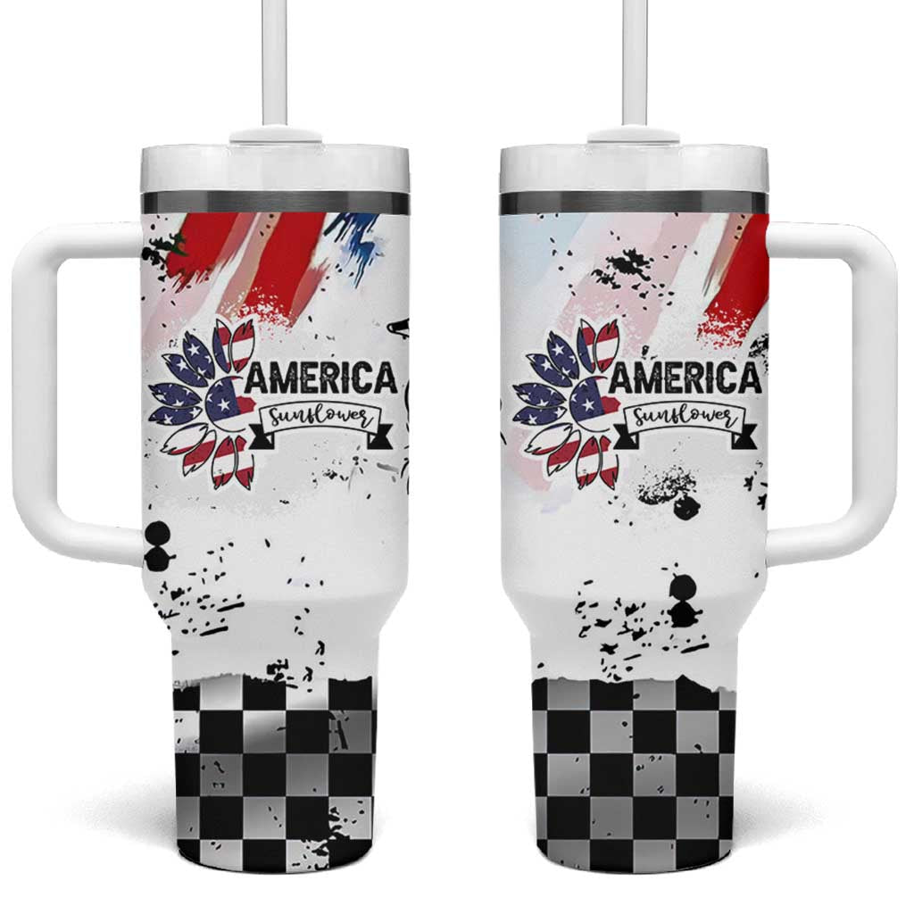 Happy 4th Of July Tumbler With Handle America Sunflower Flag American Patriotic Flower