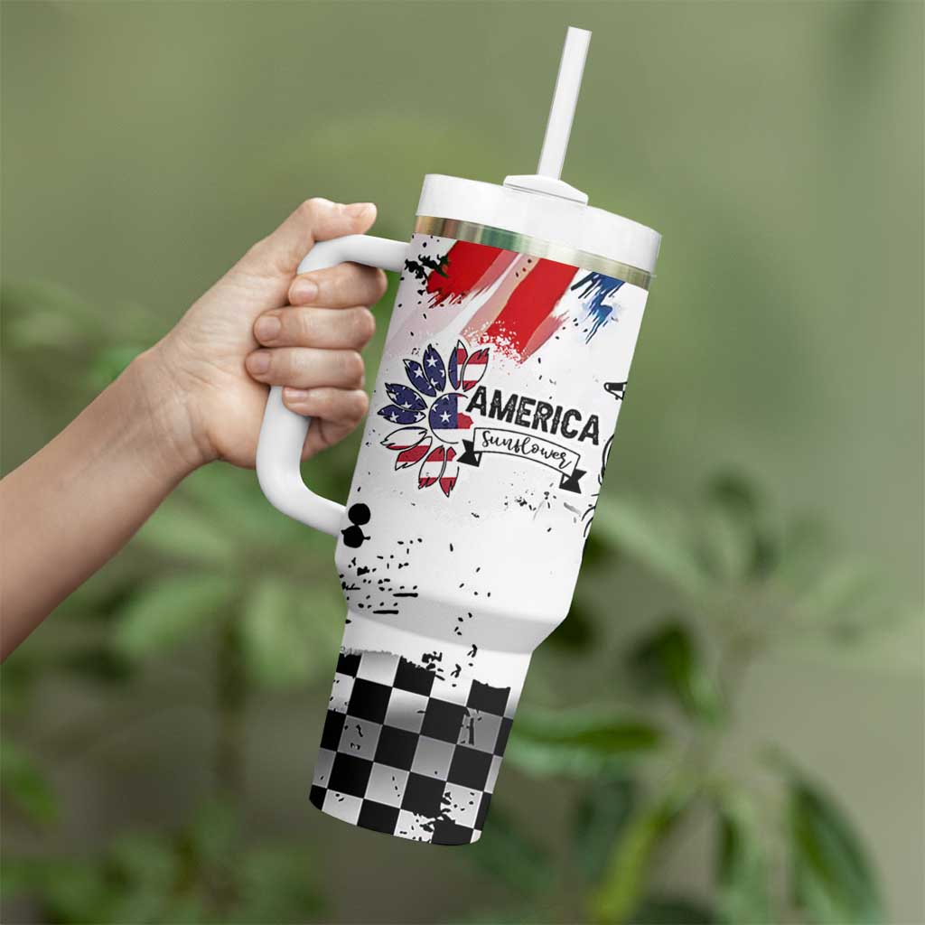 Happy 4th Of July Tumbler With Handle America Sunflower Flag American Patriotic Flower