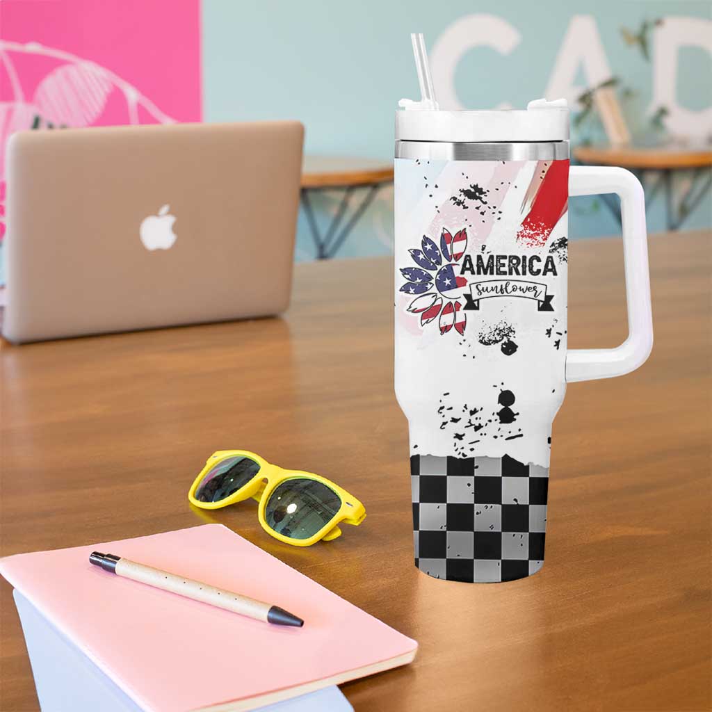 Happy 4th Of July Tumbler With Handle America Sunflower Flag American Patriotic Flower
