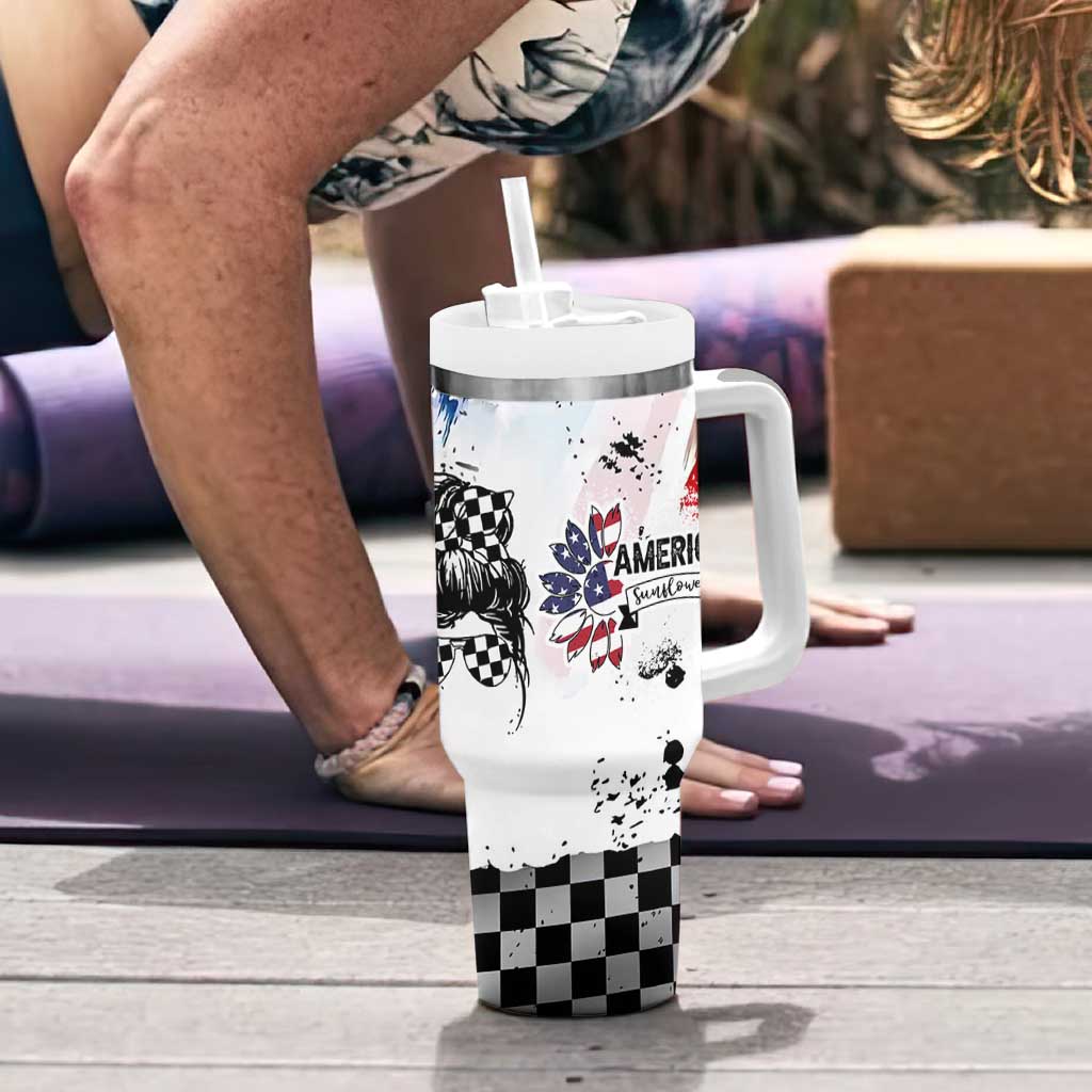 Happy 4th Of July Tumbler With Handle America Sunflower Flag American Patriotic Flower