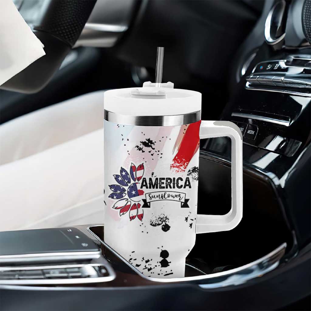 Happy 4th Of July Tumbler With Handle America Sunflower Flag American Patriotic Flower