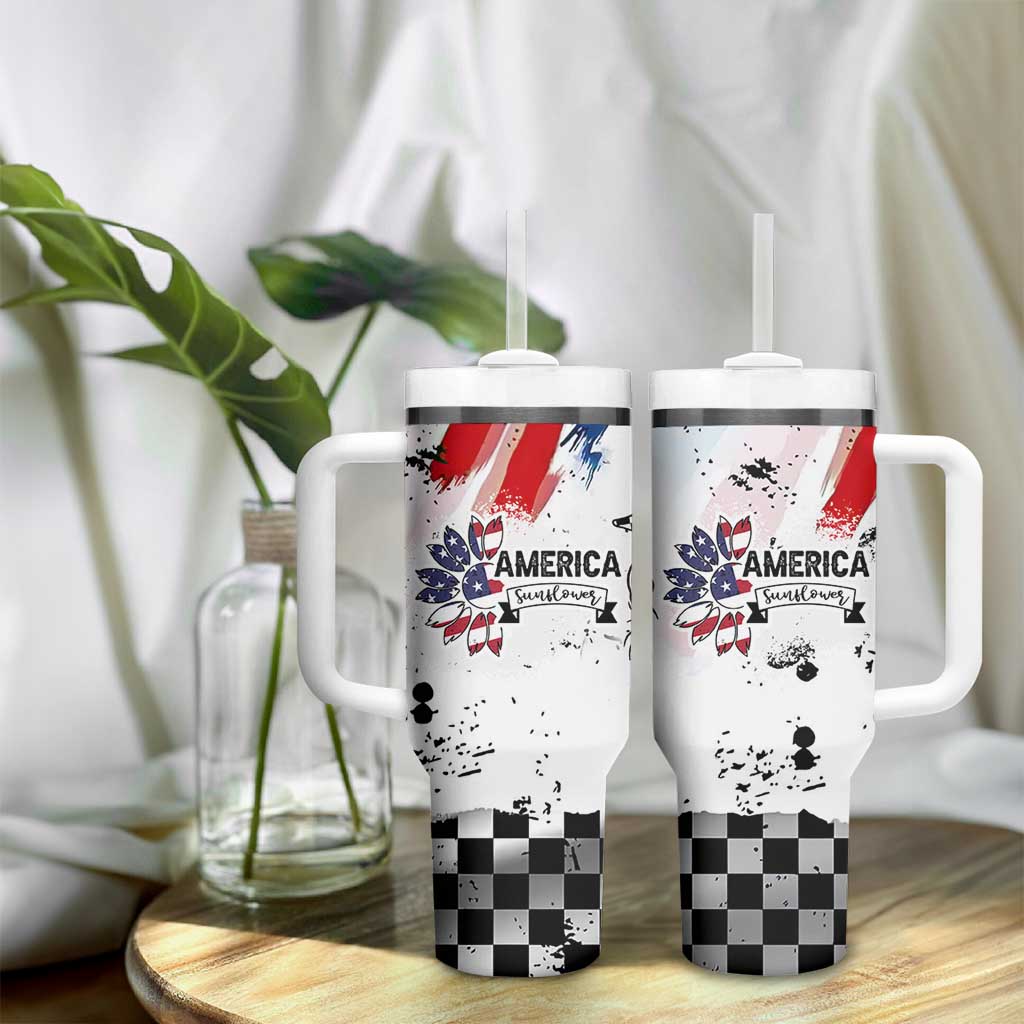 Happy 4th Of July Tumbler With Handle America Sunflower Flag American Patriotic Flower