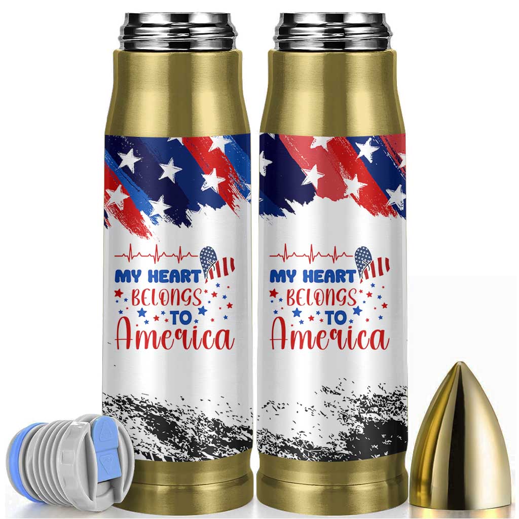 My Heart Belongs To America Patriotic Bullet Tumbler 4th Of July Independence Day American Flag