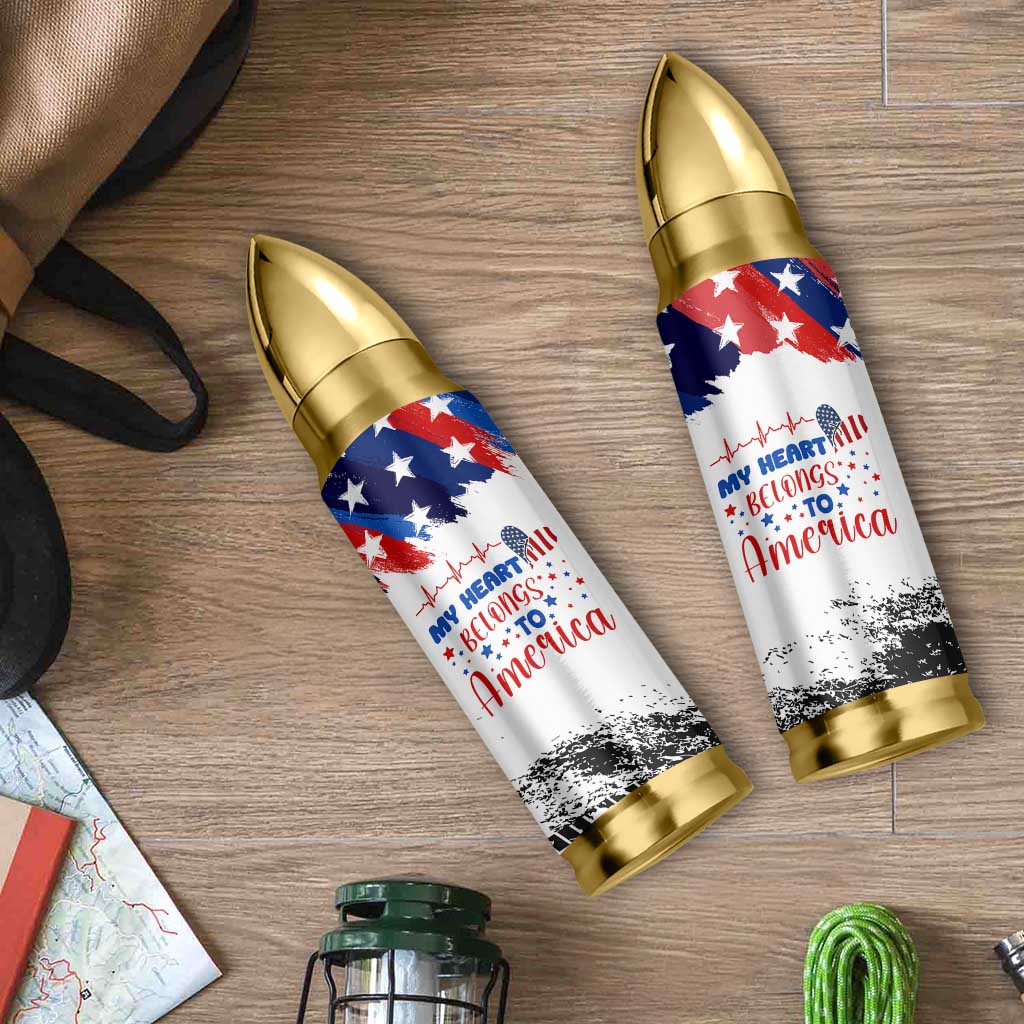 My Heart Belongs To America Patriotic Bullet Tumbler 4th Of July Independence Day American Flag