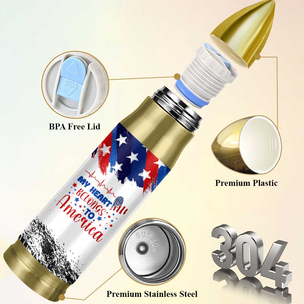 My Heart Belongs To America Patriotic Bullet Tumbler 4th Of July Independence Day American Flag