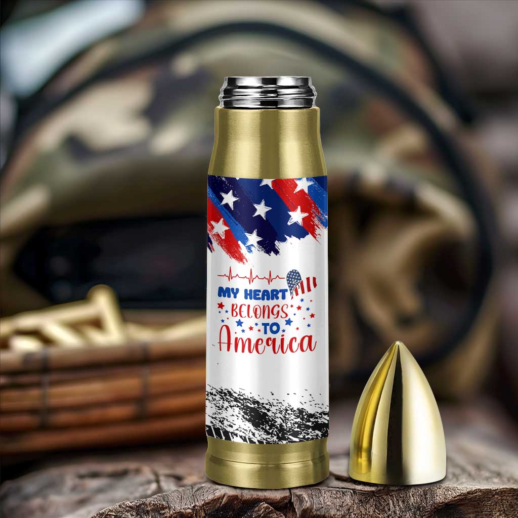 My Heart Belongs To America Patriotic Bullet Tumbler 4th Of July Independence Day American Flag