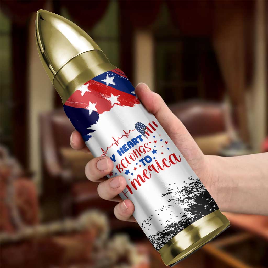 My Heart Belongs To America Patriotic Bullet Tumbler 4th Of July Independence Day American Flag
