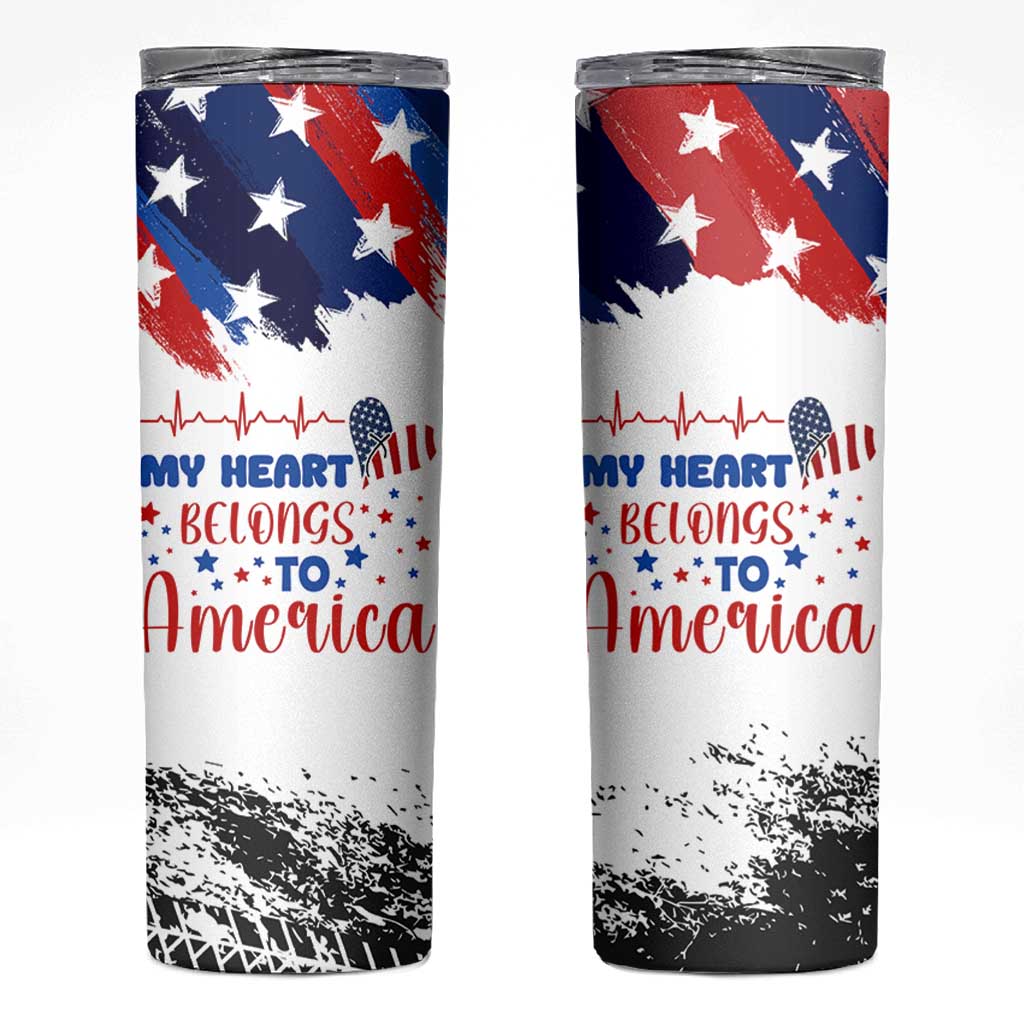 My Heart Belongs To America Patriotic Skinny Tumbler 4th Of July Independence Day American Flag