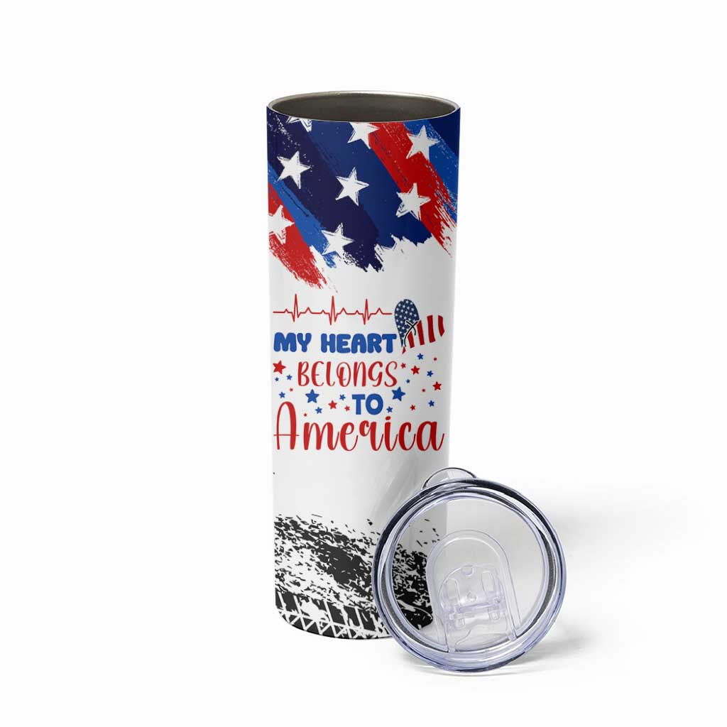 My Heart Belongs To America Patriotic Skinny Tumbler 4th Of July Independence Day American Flag
