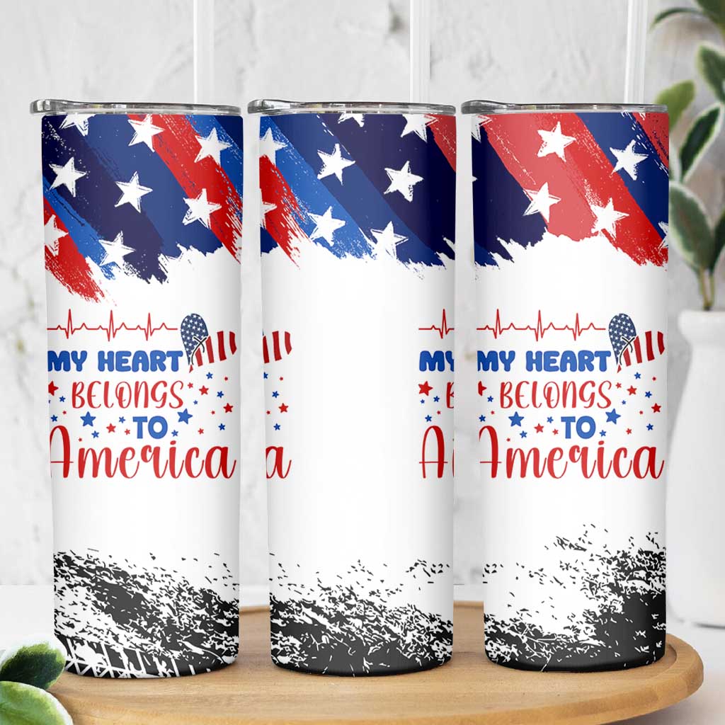 My Heart Belongs To America Patriotic Skinny Tumbler 4th Of July Independence Day American Flag