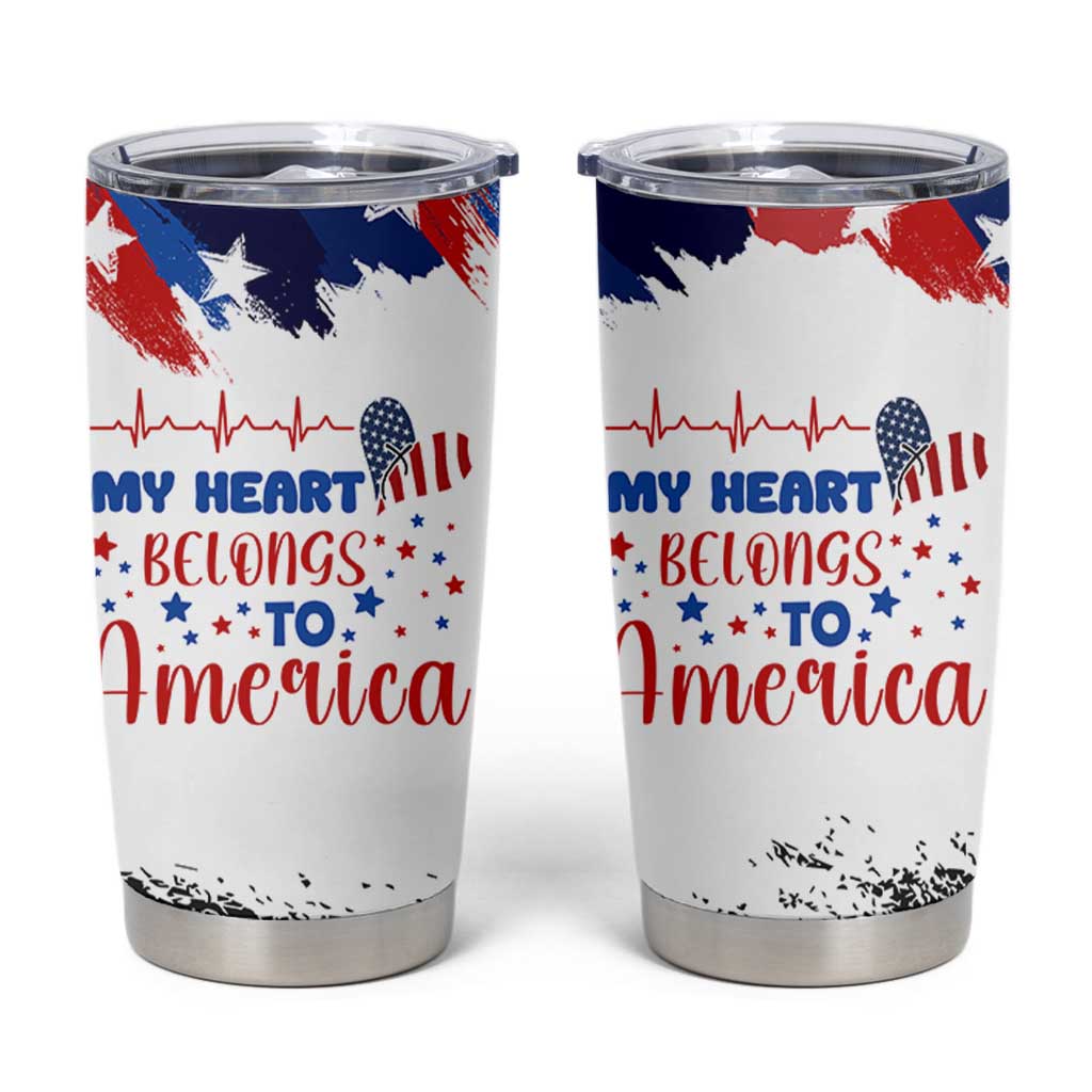 My Heart Belongs To America Patriotic Tumbler Cup 4th Of July Independence Day American Flag