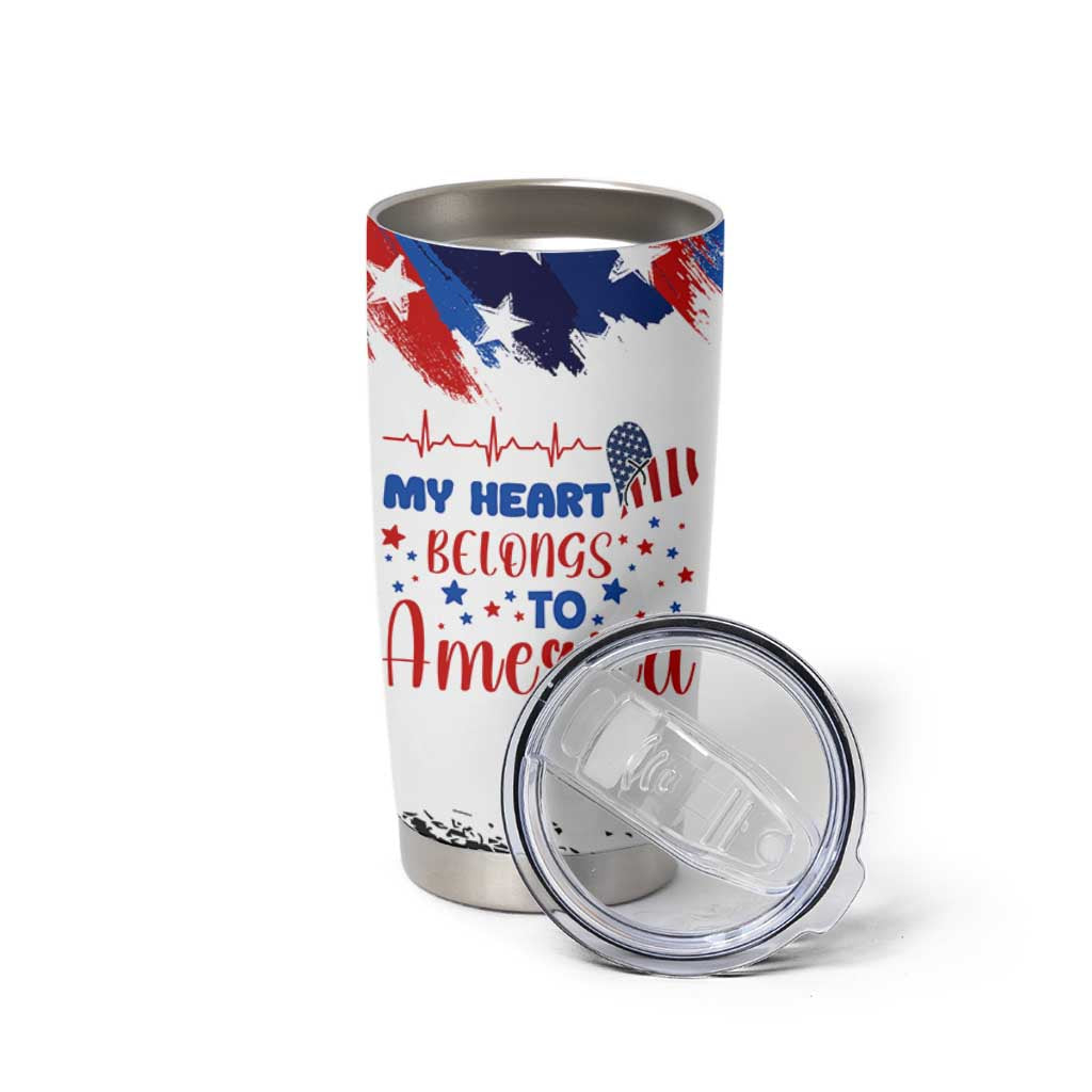 My Heart Belongs To America Patriotic Tumbler Cup 4th Of July Independence Day American Flag