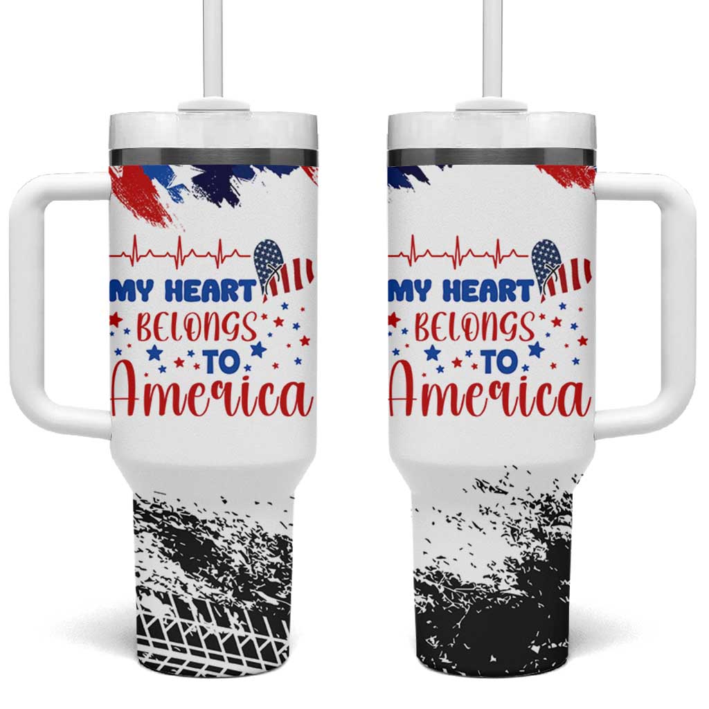 My Heart Belongs To America Patriotic Tumbler With Handle 4th Of July Independence Day American Flag