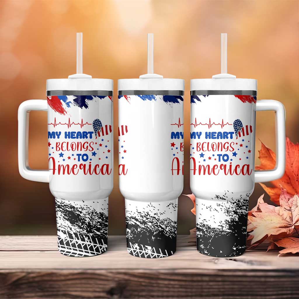 My Heart Belongs To America Patriotic Tumbler With Handle 4th Of July Independence Day American Flag