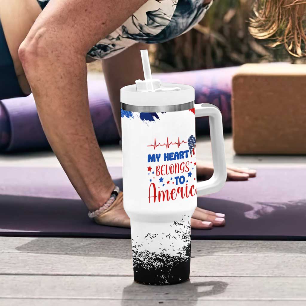 My Heart Belongs To America Patriotic Tumbler With Handle 4th Of July Independence Day American Flag