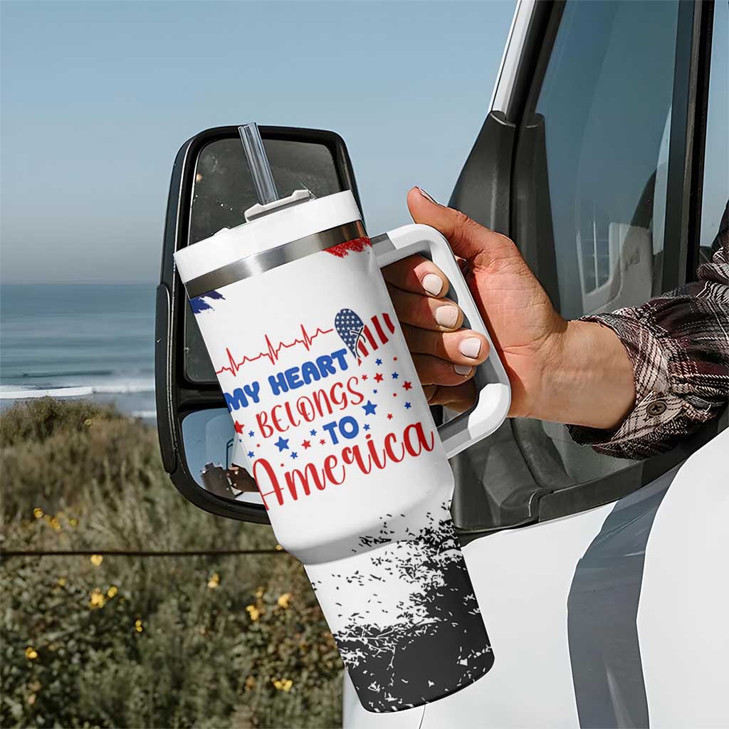 My Heart Belongs To America Patriotic Tumbler With Handle 4th Of July Independence Day American Flag