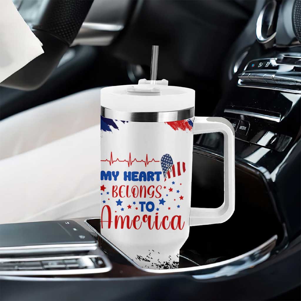 My Heart Belongs To America Patriotic Tumbler With Handle 4th Of July Independence Day American Flag