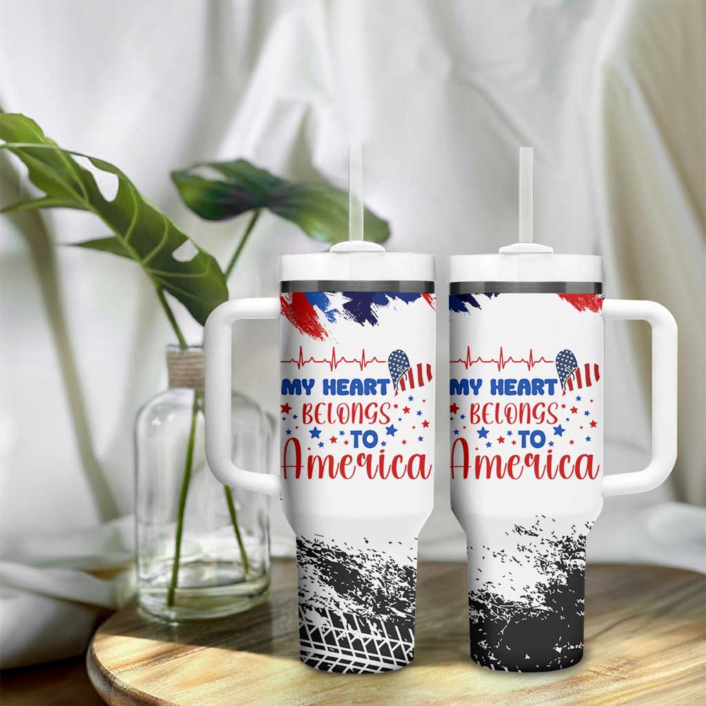 My Heart Belongs To America Patriotic Tumbler With Handle 4th Of July Independence Day American Flag